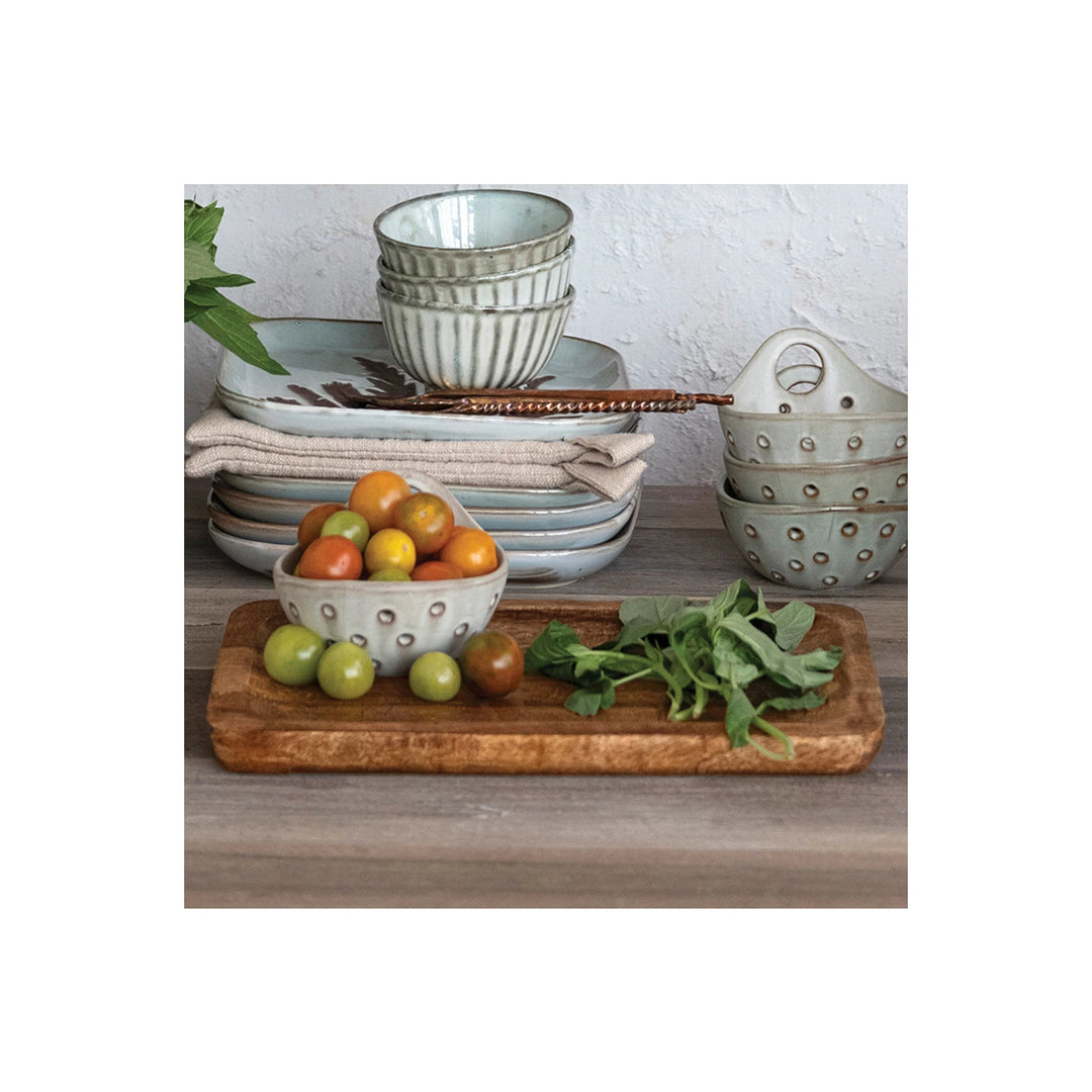 Mango Wood Tray w/ Laser Etched Botanicals, Natural