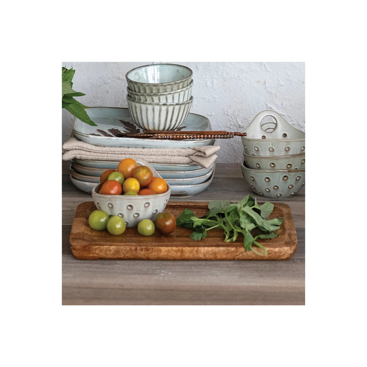 Mango Wood Tray w/ Laser Etched Botanicals, Natural
