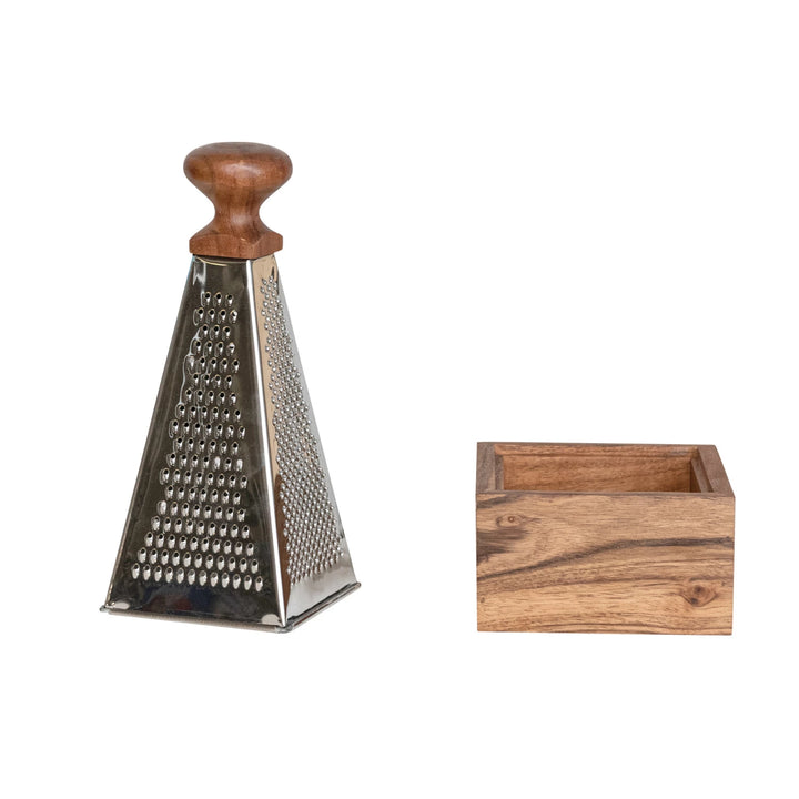 Stainless Steel Grater w/ Acacia Wood Handle & Base