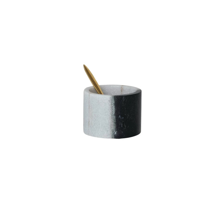 Marble Salt Cellar w/ Brass Spoon, Set of 2