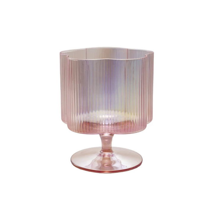 12 oz. Hand-Blown Pleated Flower Shaped Stemmed Wine Glass