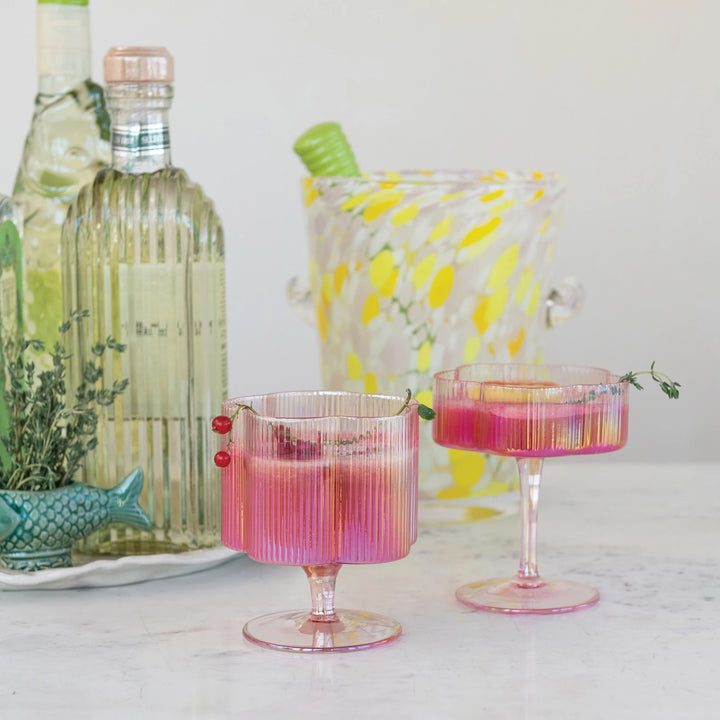 12 oz. Hand-Blown Pleated Flower Shaped Stemmed Wine Glass
