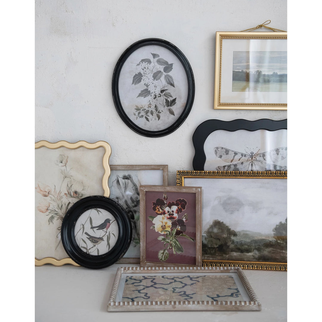 Wood Framed Glass Wall Décor w/ Landscapes, Botanicals & Insect Prints