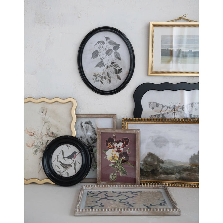 Wood Framed Glass Wall Décor w/ Landscapes, Botanicals & Insect Prints