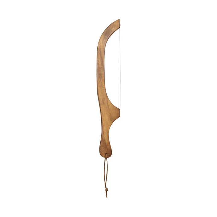 Wood Bread Bow Knife w/ Stainless Steel Blade & Faux Leather Tie, Natural