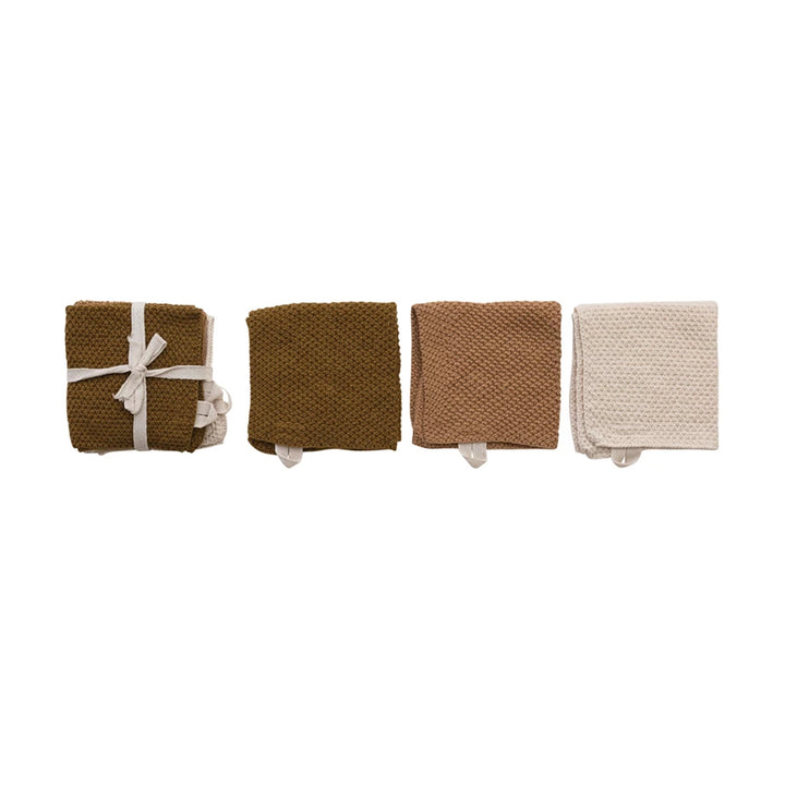 Cotton Knit Dish Cloths, Set of 3 Tied w/ Cotton Tape