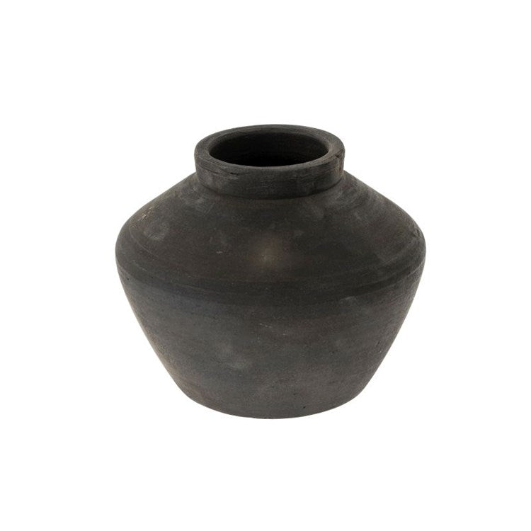 Balkan Black Terracotta Pot- Angled