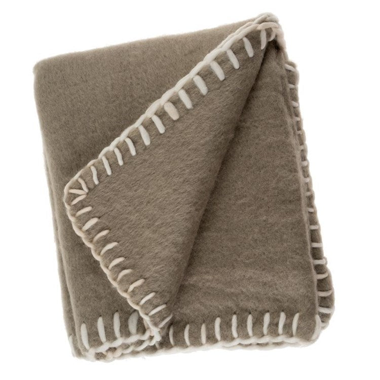 Blanket Stitch Mohair Throw, Taupe