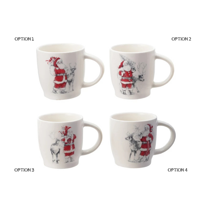 12 oz. Stoneware Mug with Santa & Reindeer Image, 4 Styles