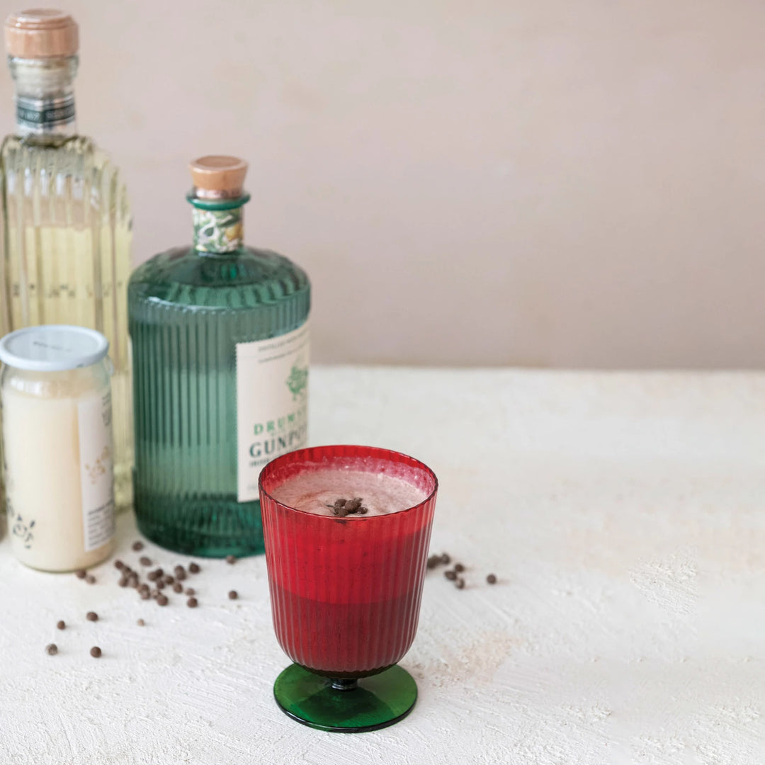 8 oz. Stemmed Fluted Drinking Glass, Green & Red