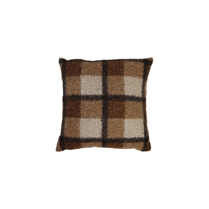 Faux Sherpa Pillow, Brown Plaid