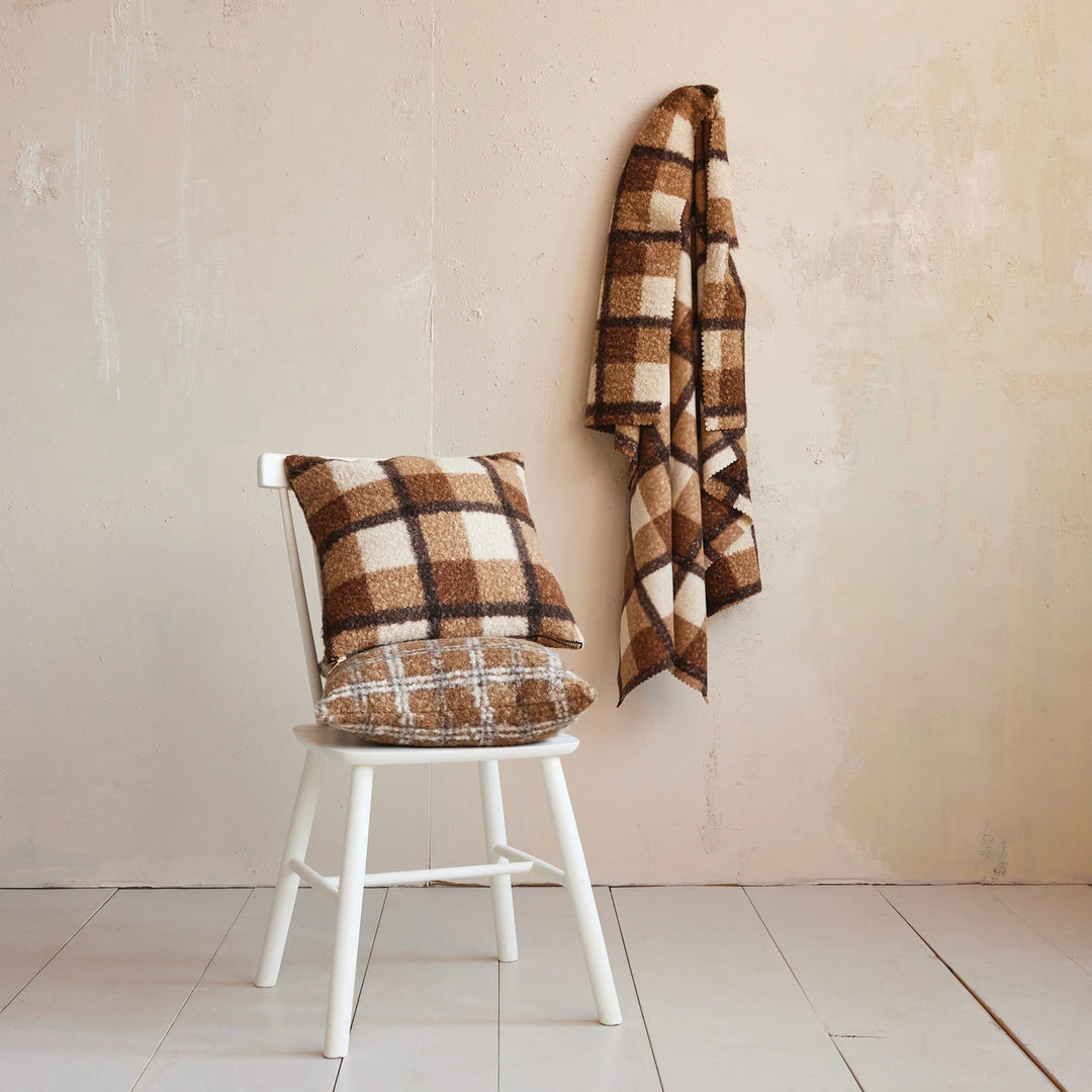 Faux Sherpa Pillow, Brown Plaid