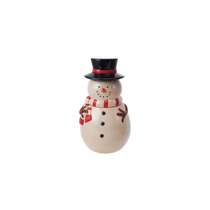 Hand-Painted Stoneware Snowman Jar with Lid