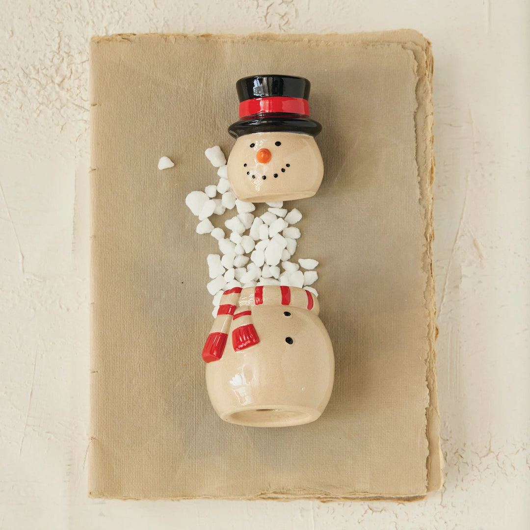 Hand-Painted Stoneware Snowman Jar with Lid