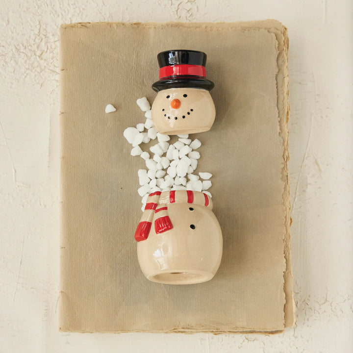 Hand-Painted Stoneware Snowman Jar with Lid