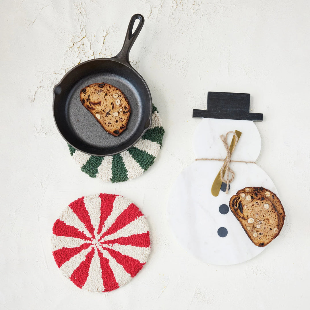 8" Round Cotton Tufted Candy Striped Trivet, 2 Colors