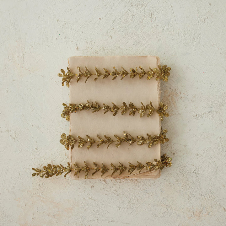 Faux Boxwood Garland with Glitter, Gold Finish
