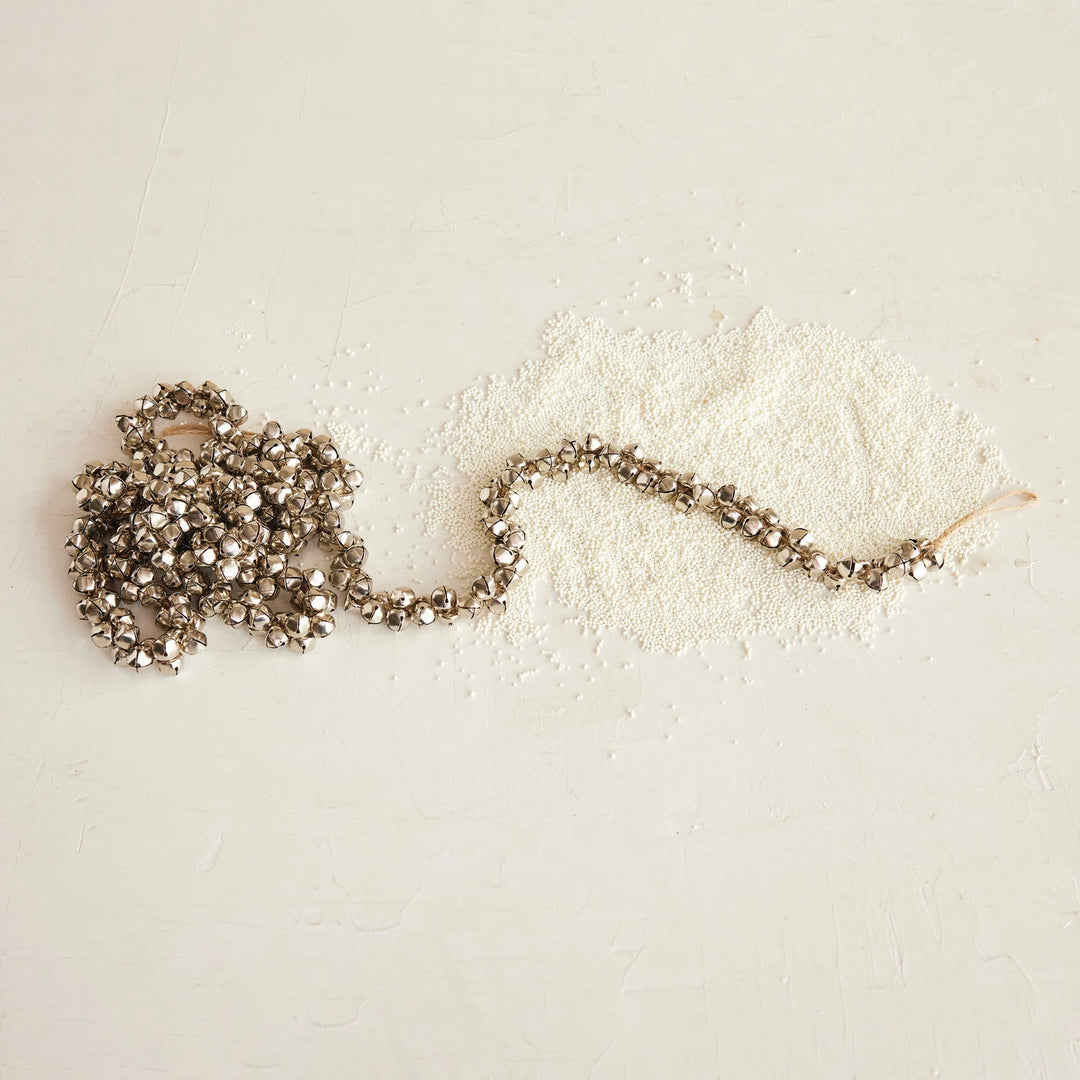 Metal Jingle Bell Garland on Jute Cord, Silver Finish