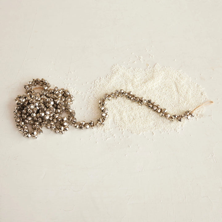 Metal Jingle Bell Garland on Jute Cord, Silver Finish