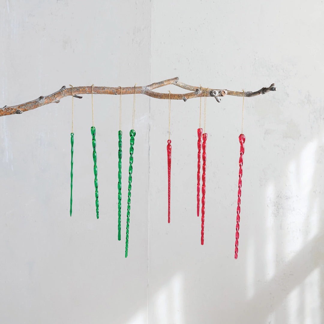Hand-Blown Glass Green Icicle Ornaments