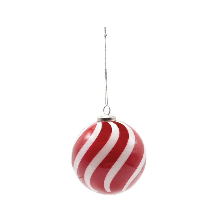 Hand-Blown Glass Ball Ornament with Swirled Stripes