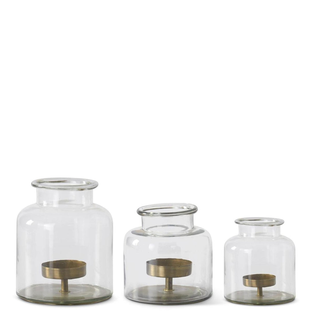 Clear Glass Jars w/ Metal Pillar Candleholders