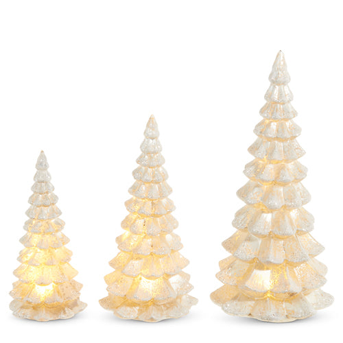 Lighted Snowy Mercury Glass Trees
