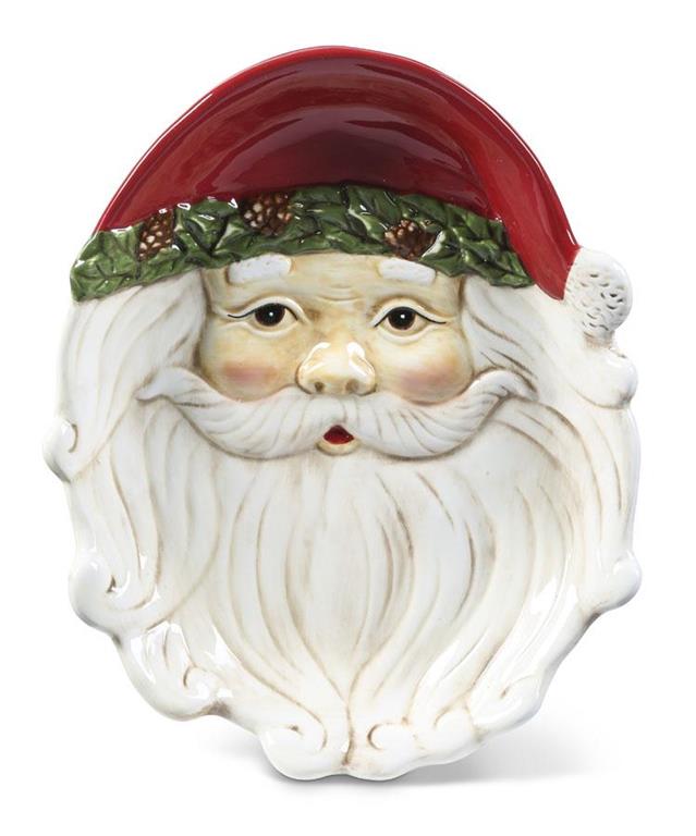 Santa Face Ceramic Plate w/ Red Hat