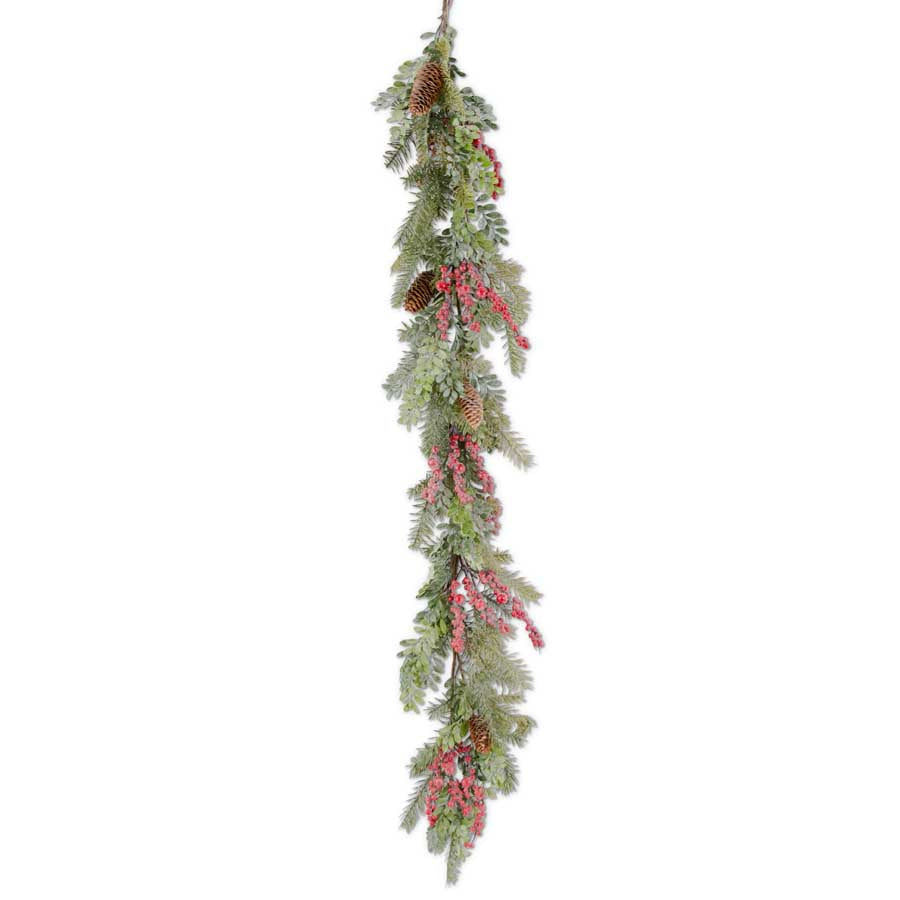 Glittered Boxwood Berry Pinecone and Fir Garland