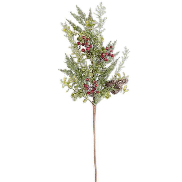 Glittered Mixed Green Foliage w/ Red Berries
