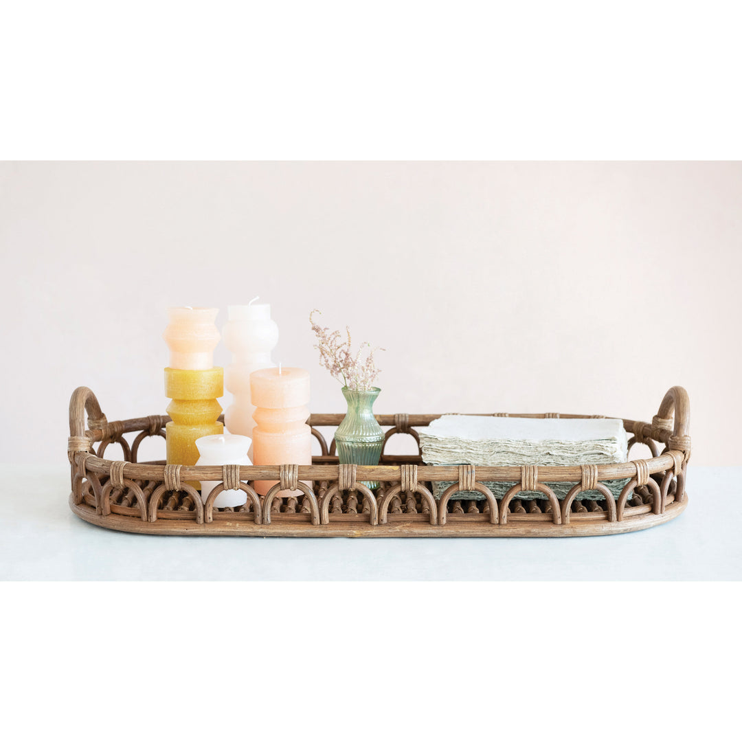 Hand-Woven Rattan Tray with Handles