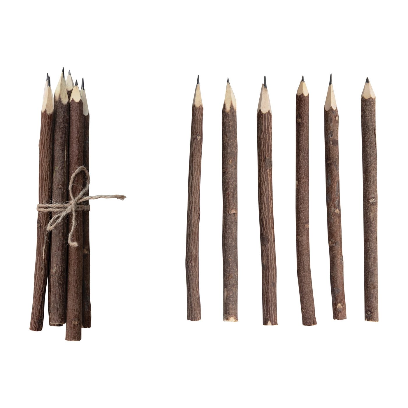 Hand-Carved Wood Pencils with Jute Tie, Set of 6