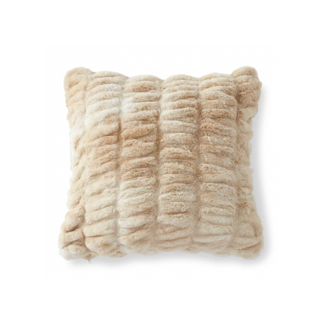 Cream & Tan Ribbed Faux Fur Pillow