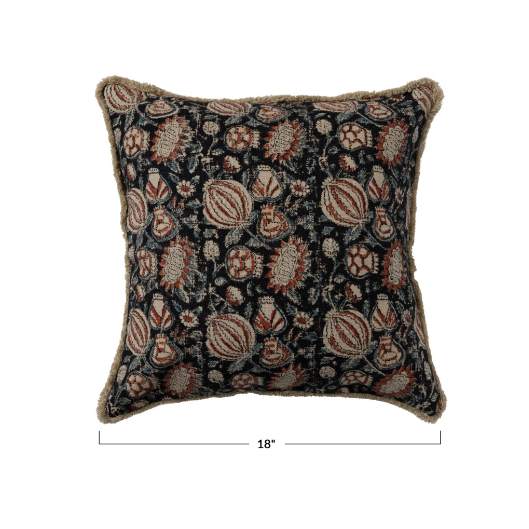 Cotton Slub Pillow w/ Printed Floral Pattern
