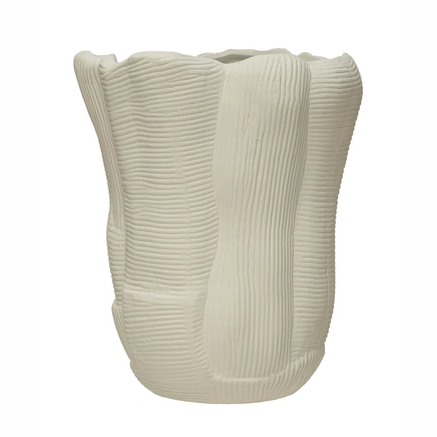 Ruffled Stoneware Vase With Debossed Lines