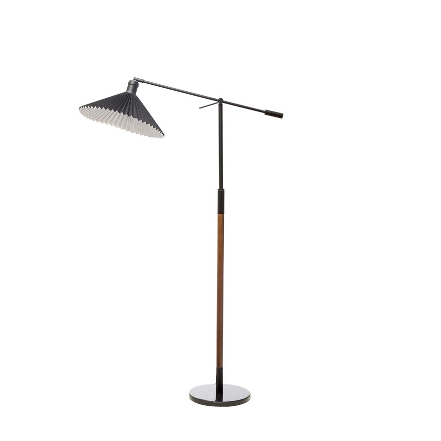 Metal & Wood Floor Lamp with Pleated Linen Shade - Showroom Model