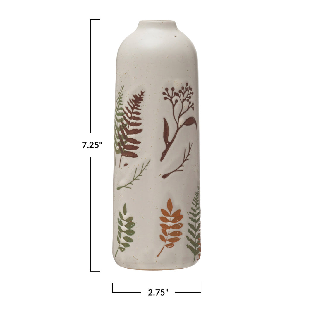 Stoneware Vase w/ Wax Relief Botanical Image