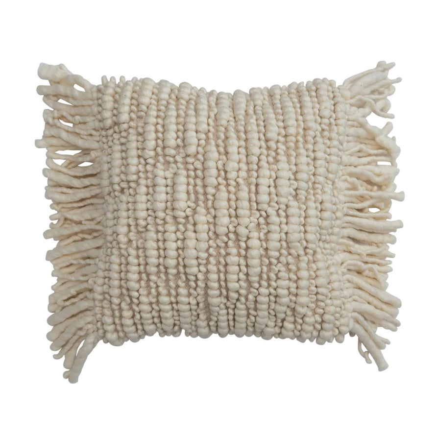 Woven New Zealand Wool Pillow w/ Cotton Back & Fringe