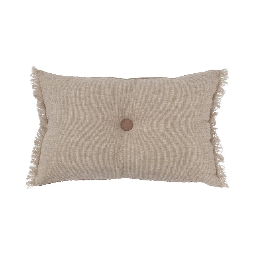 Linen and Cotton Tufted Two-Sided Lumbar Pillow with Tuft and Fringe