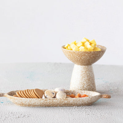 Stoneware Dish on Pedestal