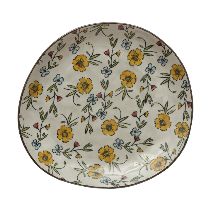 Hand Painted Stoneware Floral Plate