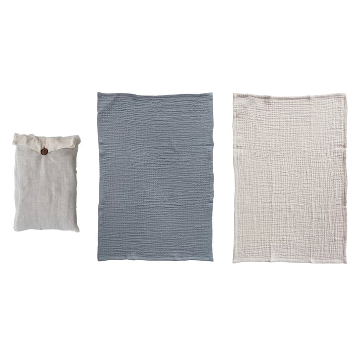 Cotton Double Cloth Tea Towels & Taupe, Set of 2 in Bag