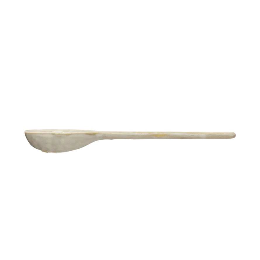 White Glazed Stoneware Strainer Spoon