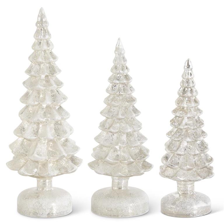 Silver and Copper LED Mercury Glass Trees on Pedestals