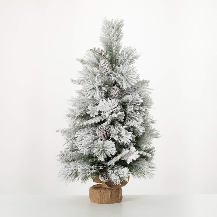Flocked Pine Tree in Burlap