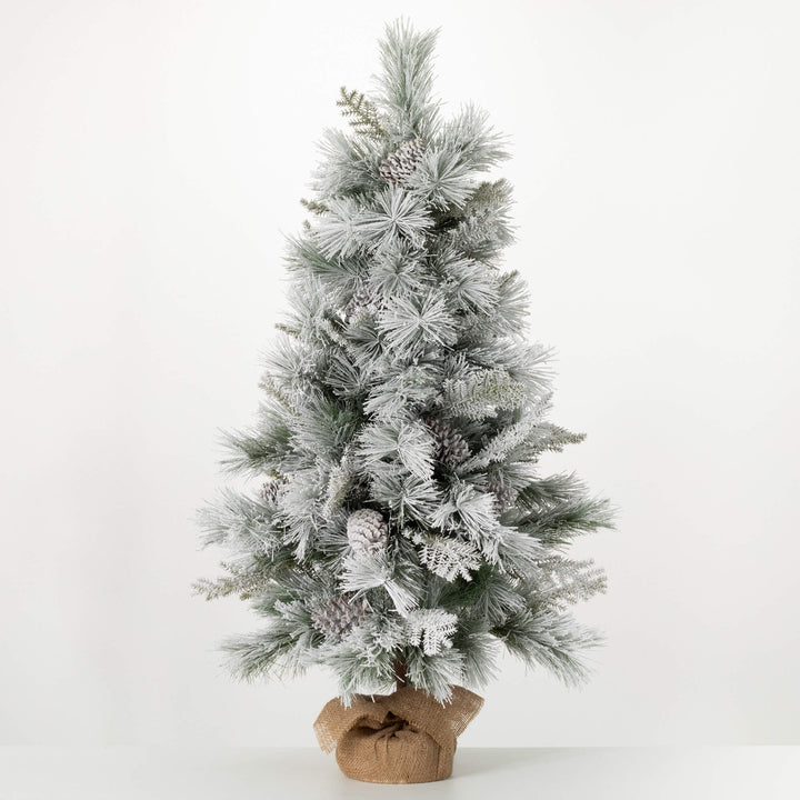Flocked Pine Tree in Burlap