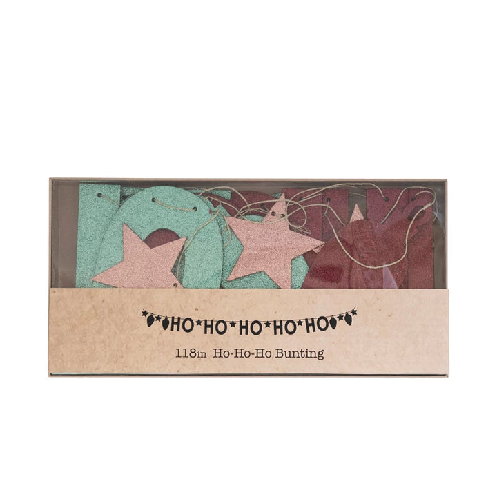 Ho Ho Ho Banner in Kraft Box with Stars and Glitter