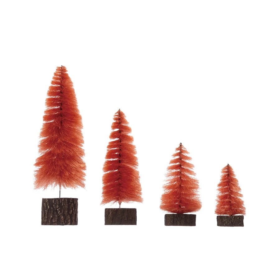 4"H - 10"H Fabric Trees with Wood Slice Bases, Coral Color