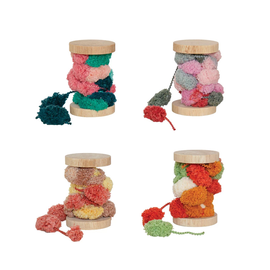 Fabric Pom Pom Trim on Wood Spool