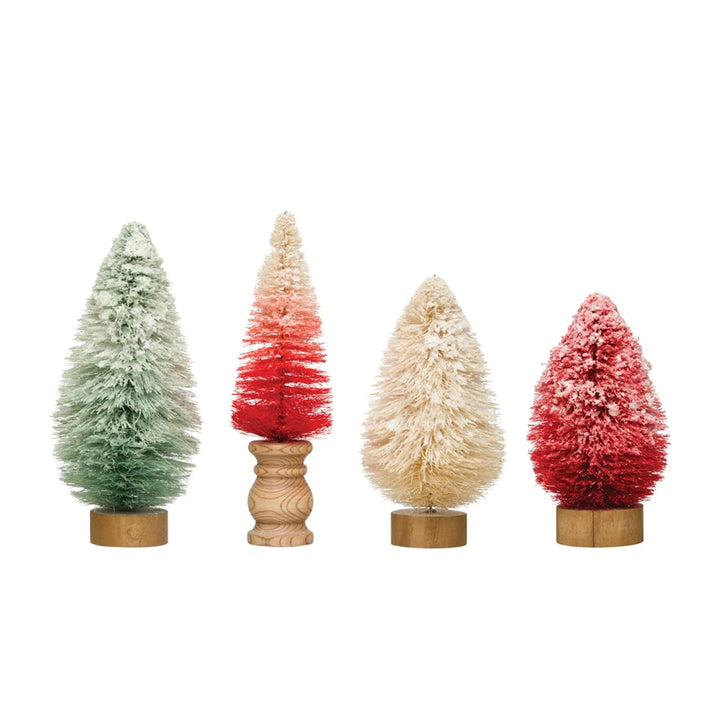 Sisal Bottle Brush Trees w/ Wood Bases & Snow